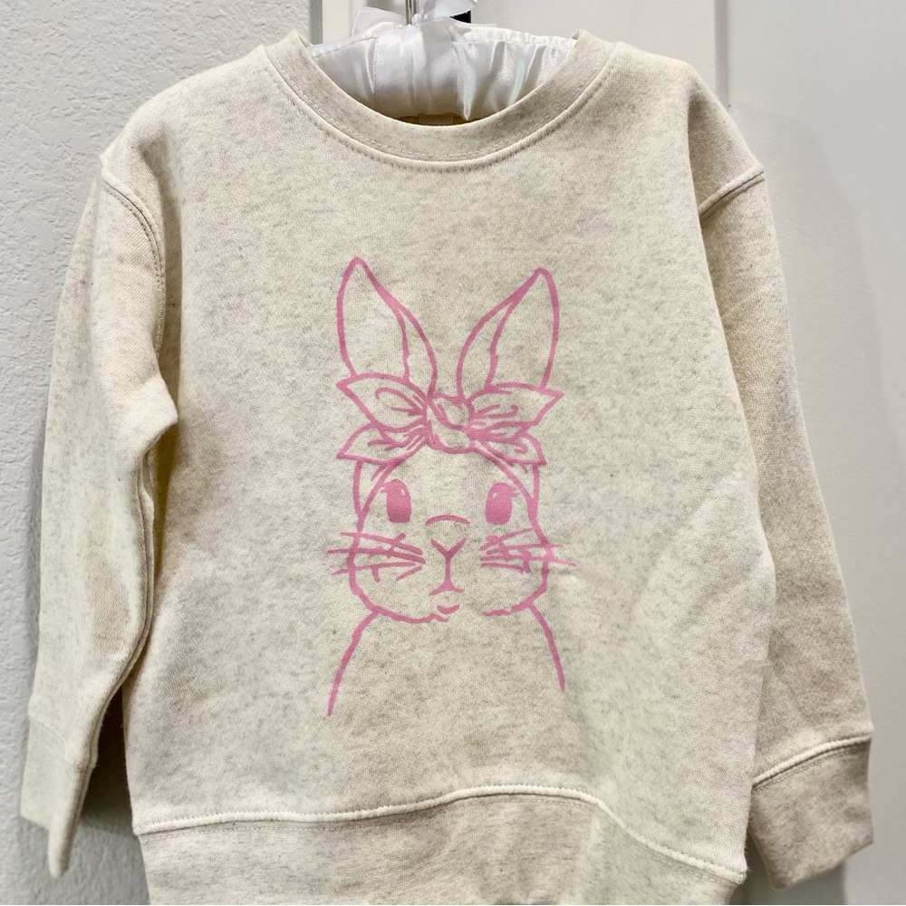 Rabbit Skins Toddler Girl’s Soft Ivory Spring Easter Pink Bunny Sweatshirt 3T